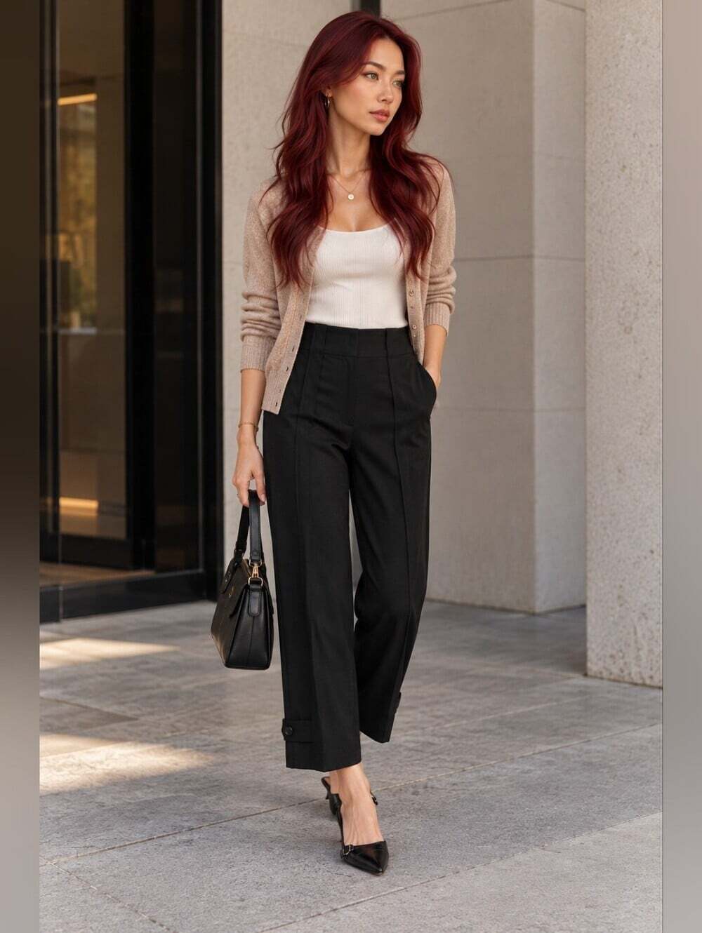 Chloé Black Pantalon Wool Wide Leg Trousers Adjustable Cuff Pants Size 36 Luxury
